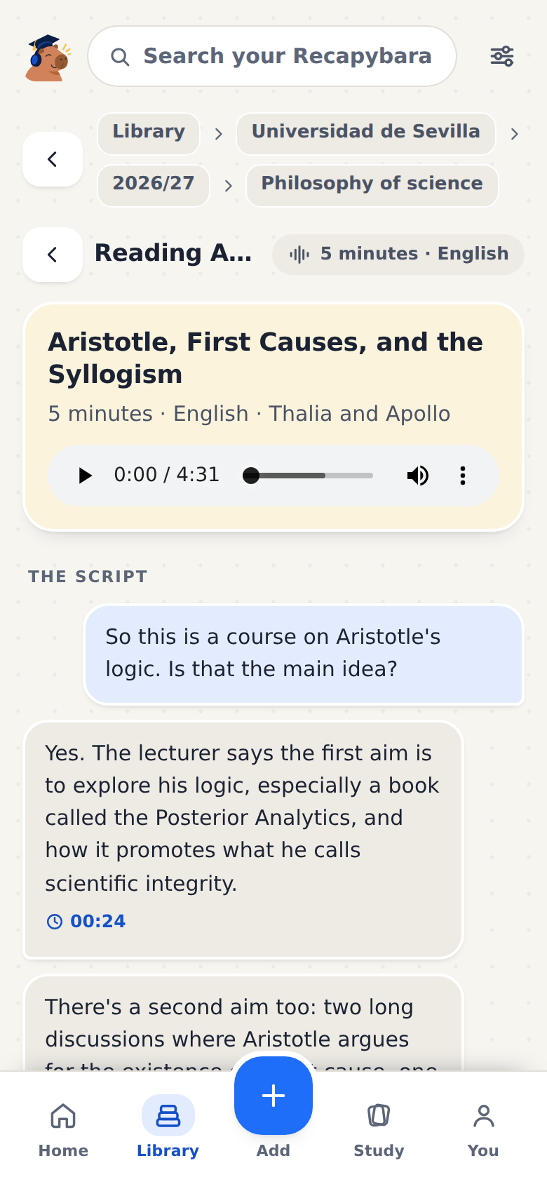 The podcast: two voices talking the lecture through.